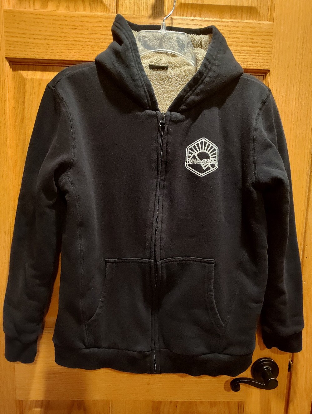 Eddie Bauer Kids Black Hooded Zip-Up Sherpa Lined Jacket